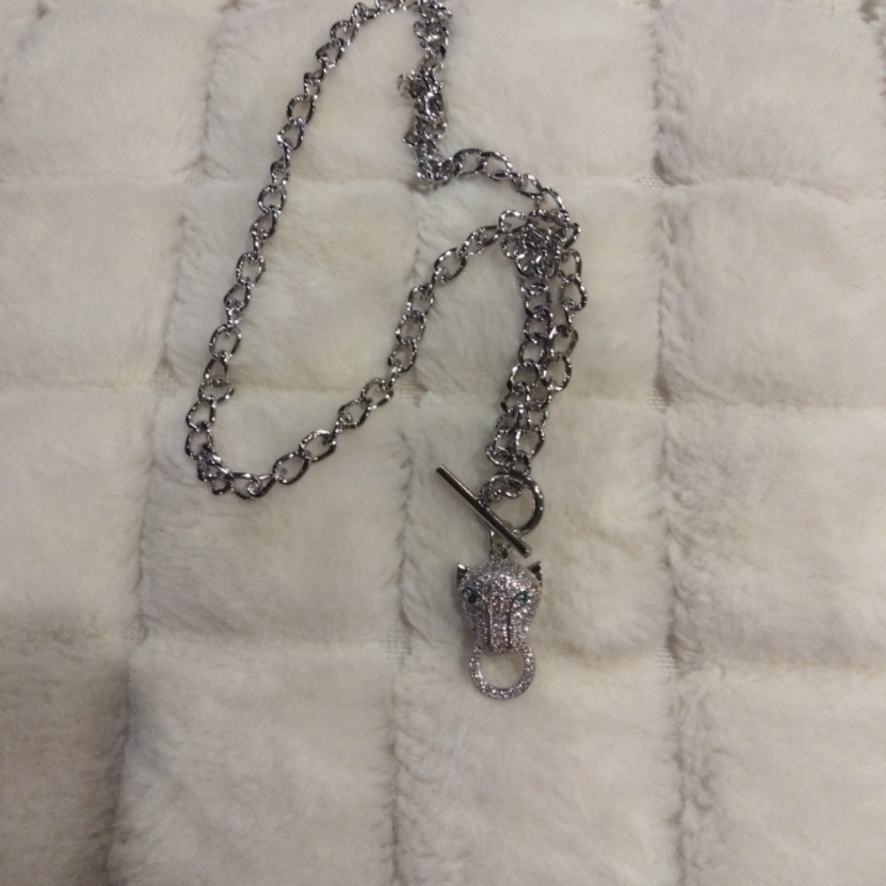 Silver Chain Necklace with Panther Pendant
